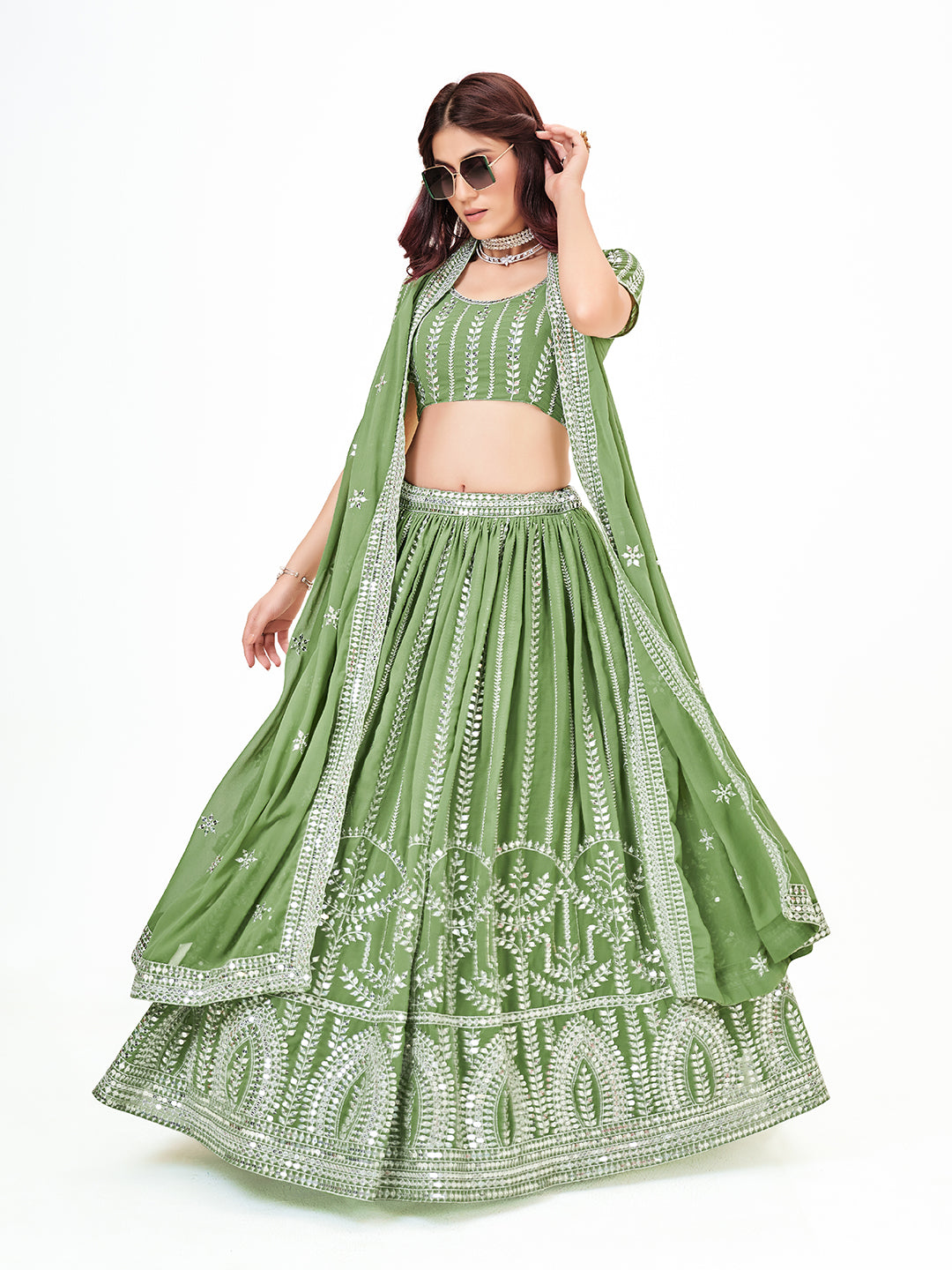 Apple Green Georgette Embroidered Wedding Lehenga with un stiched  blouse