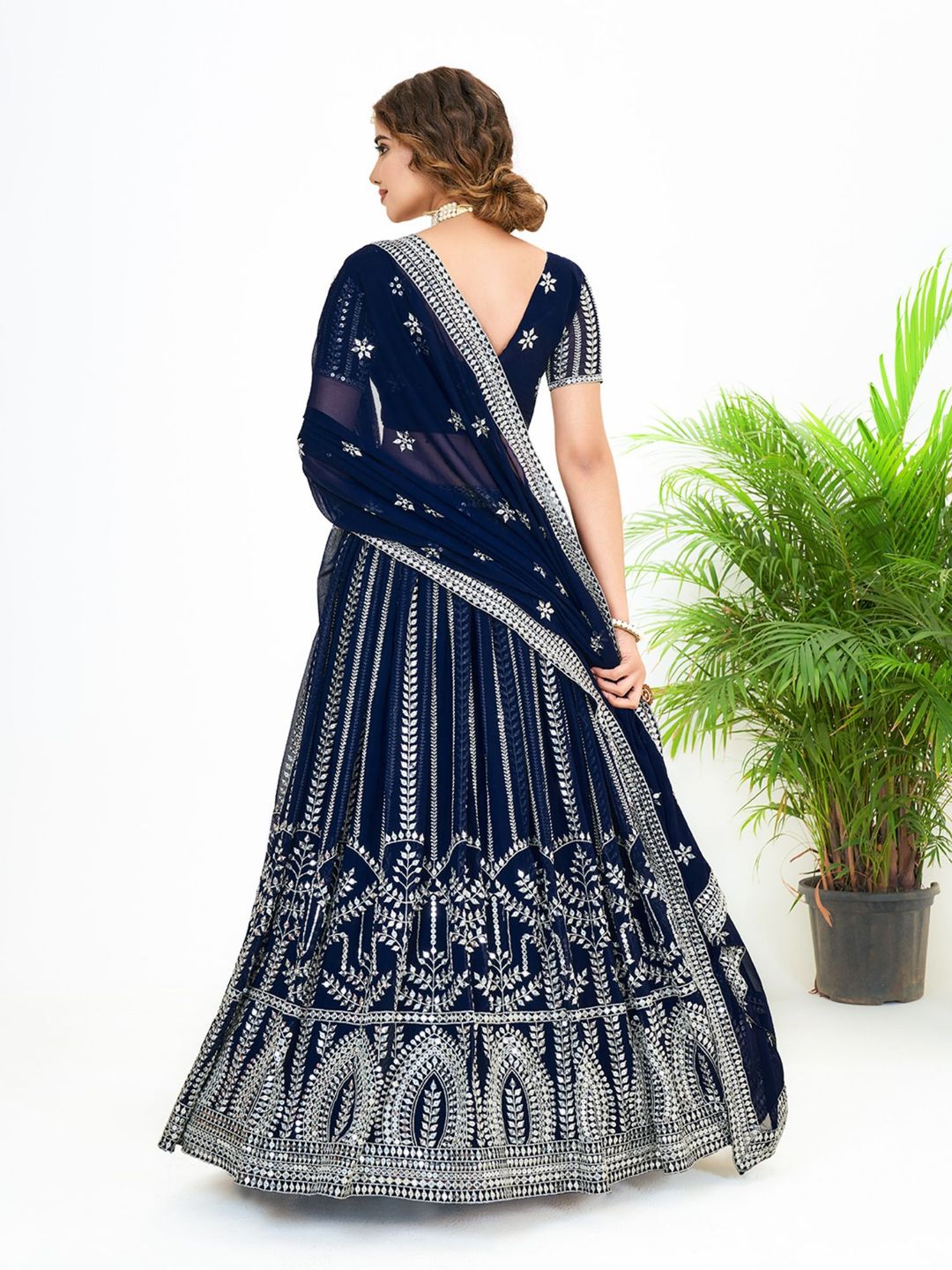 Dark Blue Georgette Embroidered Wedding Lehenga Choli