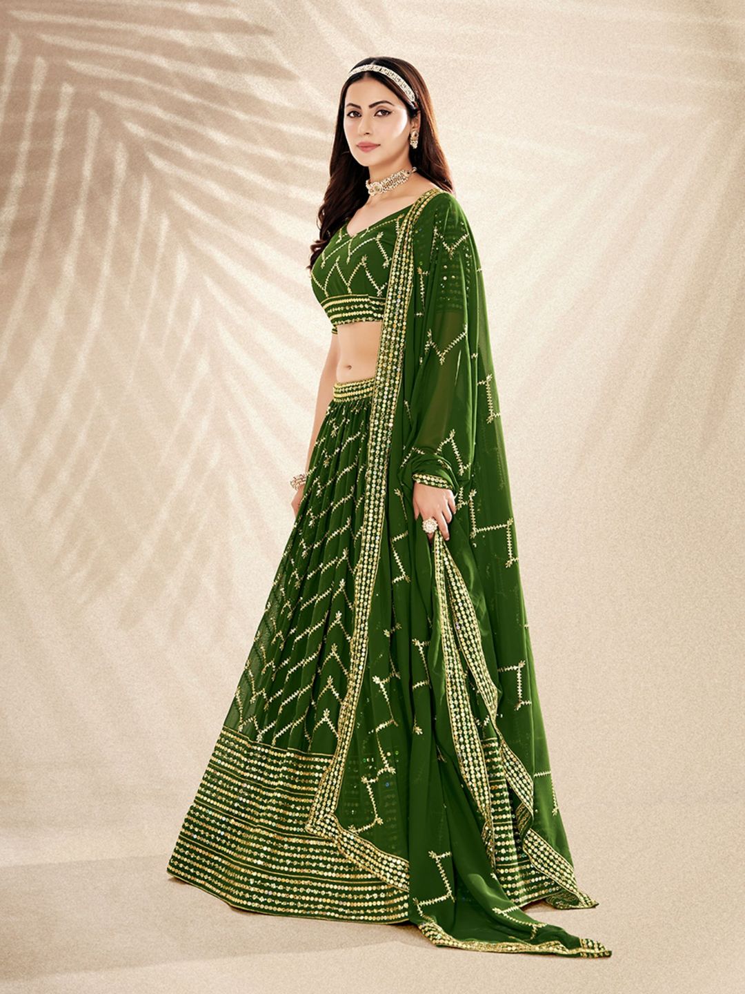 Green Georgette Embroidered Navratri Special Lehenga Choli