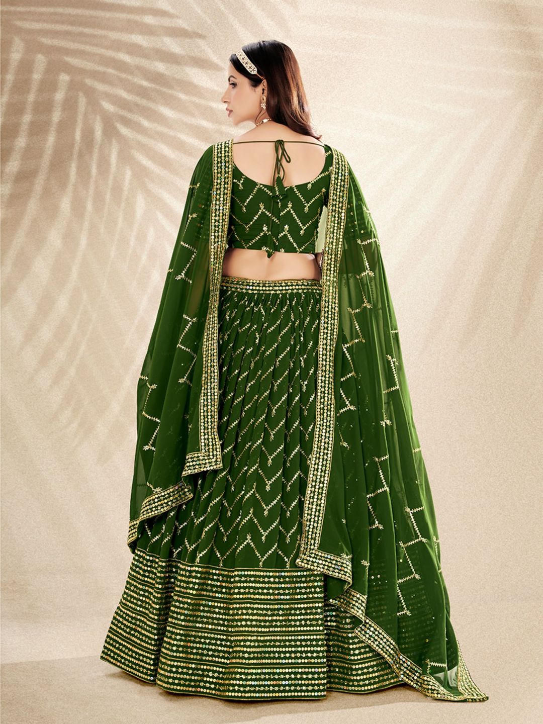 Green Georgette Embroidered Navratri Special Lehenga Choli