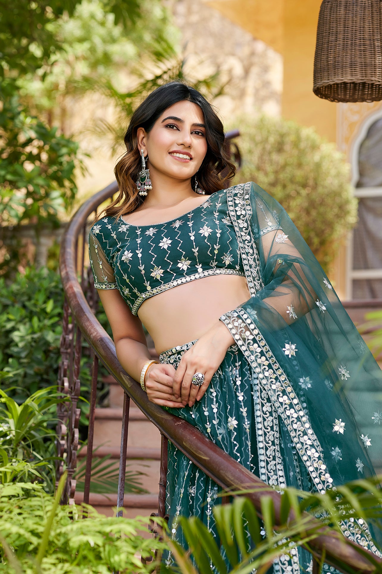 Fancy Green Soft Net Sequins Embroidered Lehenga Choli