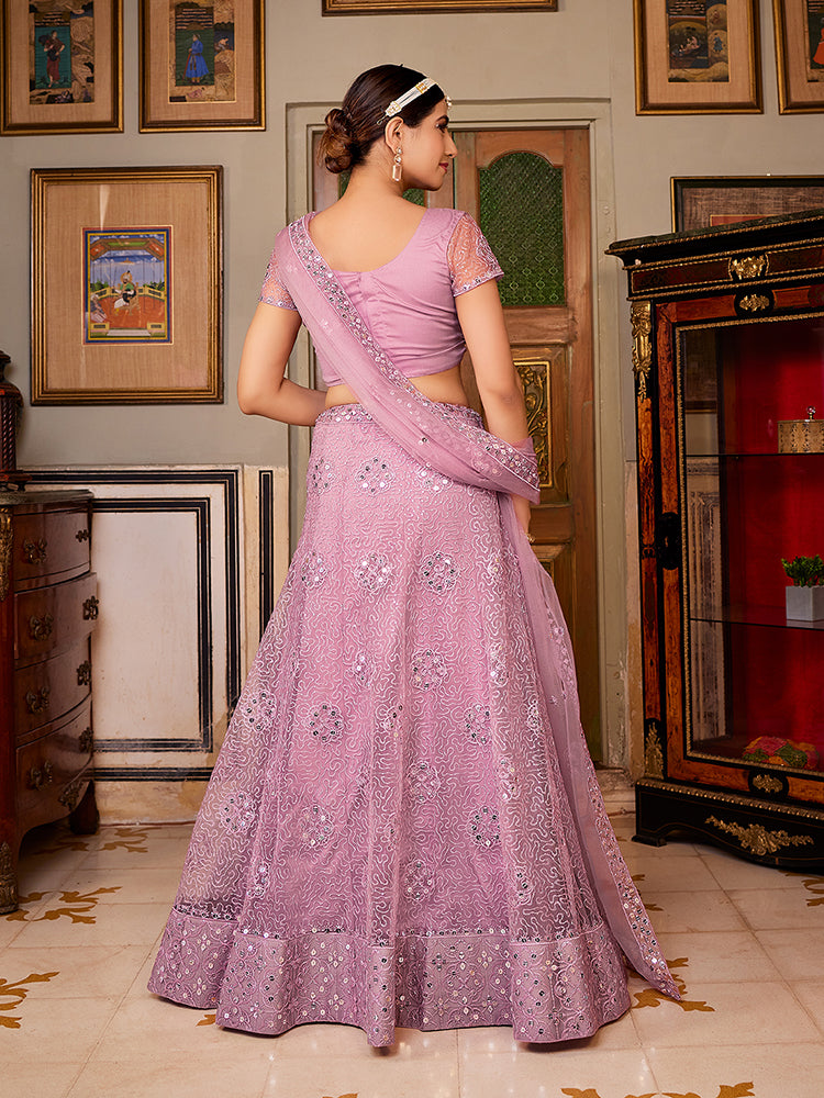 Lavender Sequins Embroidered Net Lehenga Choli