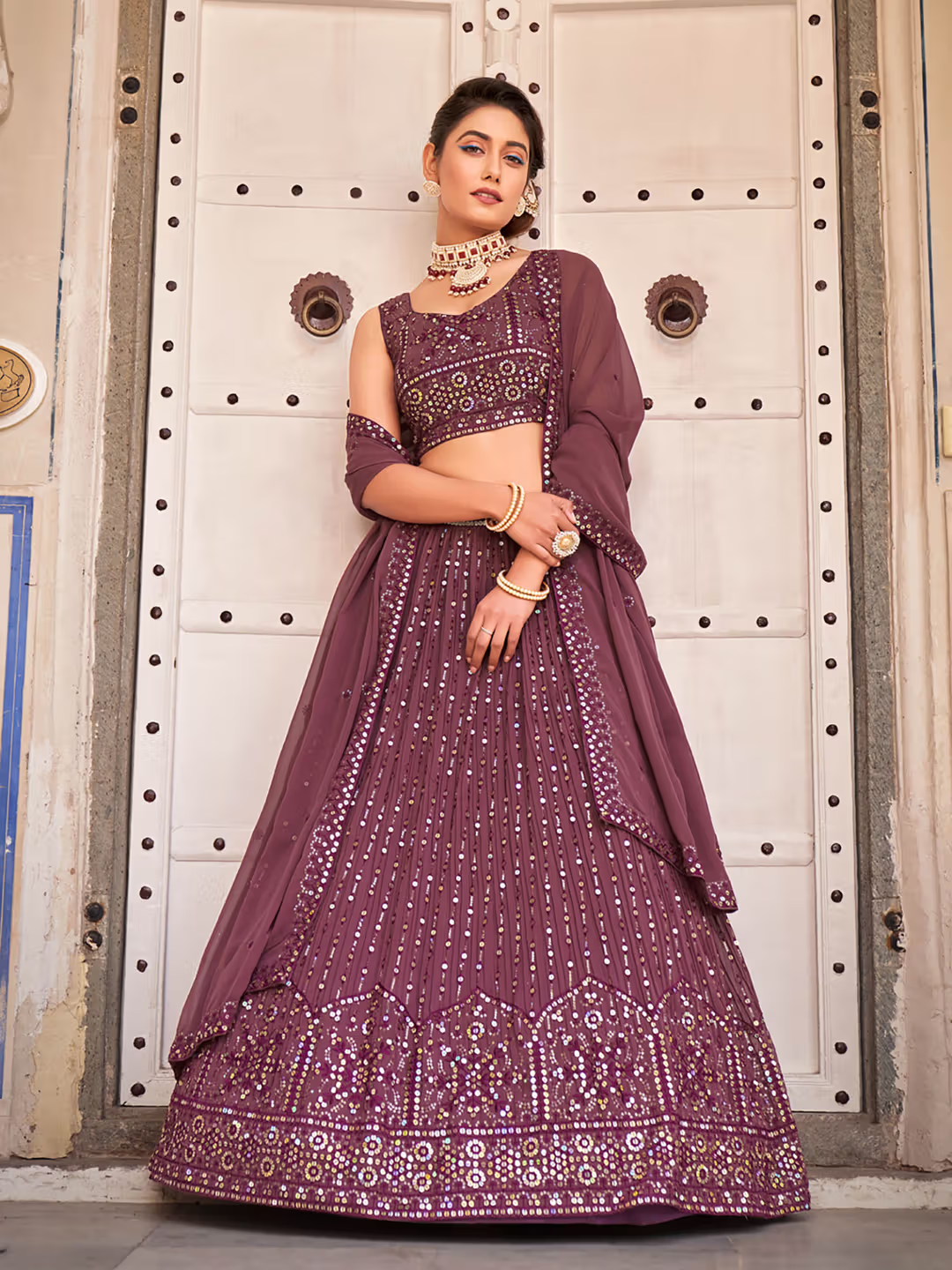 Light Purple Designer Georgette Embroidered Lehenga Choli