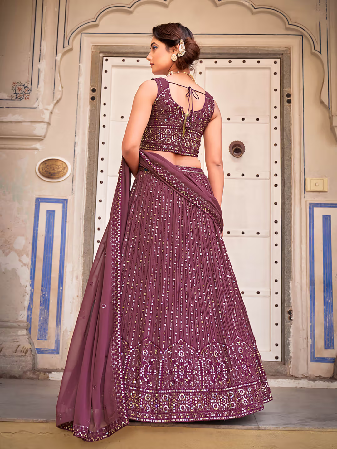 Light Purple Designer Georgette Embroidered Lehenga Choli