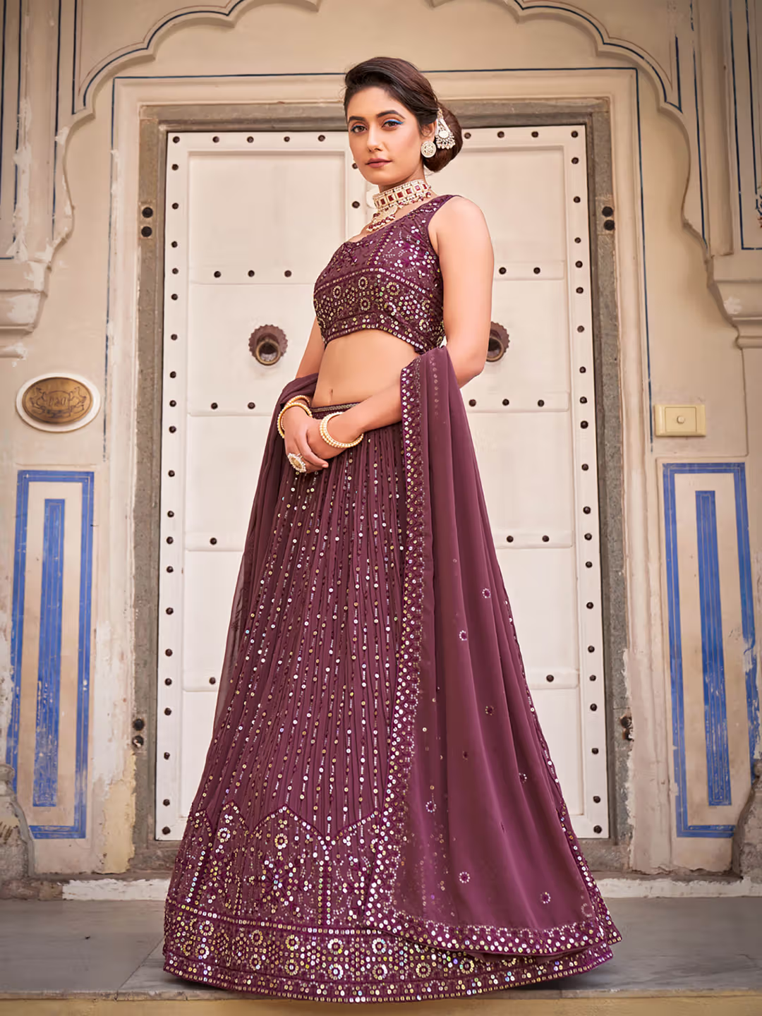 Light Purple Designer Georgette Embroidered Lehenga Choli