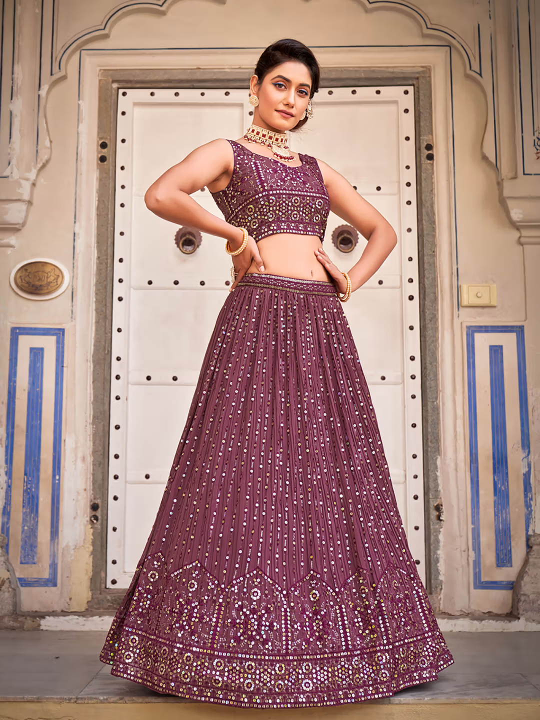 Light Purple Designer Georgette Embroidered Lehenga Choli