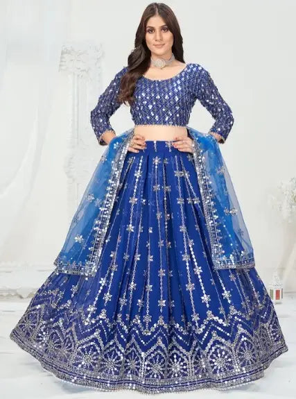 Blue Georgette Sequins Embroidered Sangeet Lehenga Choli