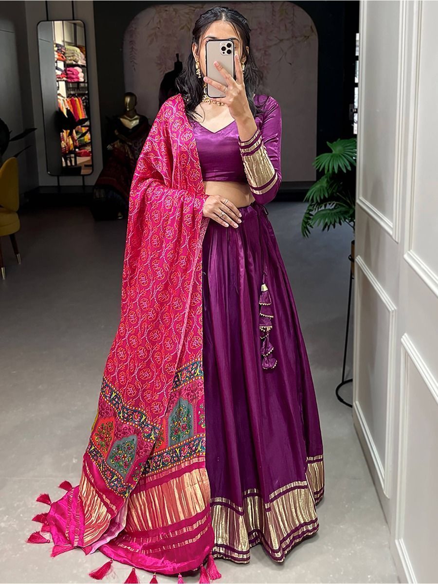 Navratri Wear Purple Gaji Silk Digital Printed Lehenga Choli