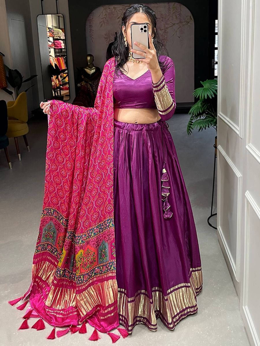 Navratri Wear Purple Gaji Silk Digital Printed Lehenga Choli