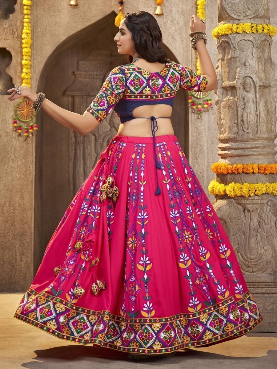 Rani Pink Navratri Special Mirror Worked Rayon Lehenga Choli