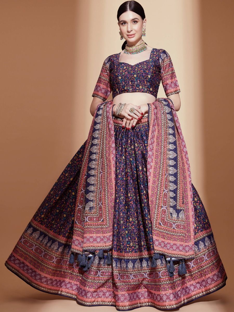 Navratri Wear Purple Silk Digital Printed Lehenga Choli