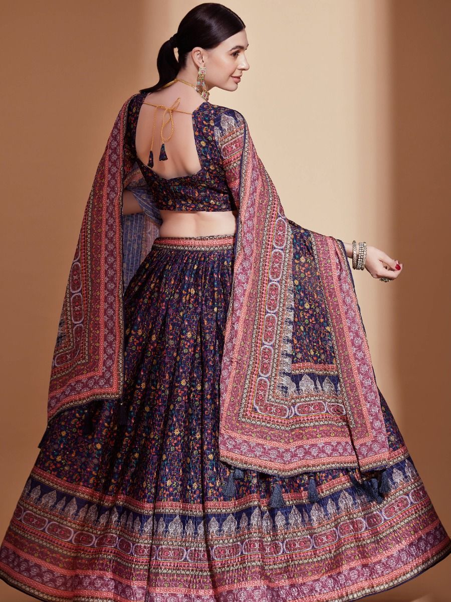 Navratri Wear Purple Silk Digital Printed Lehenga Choli