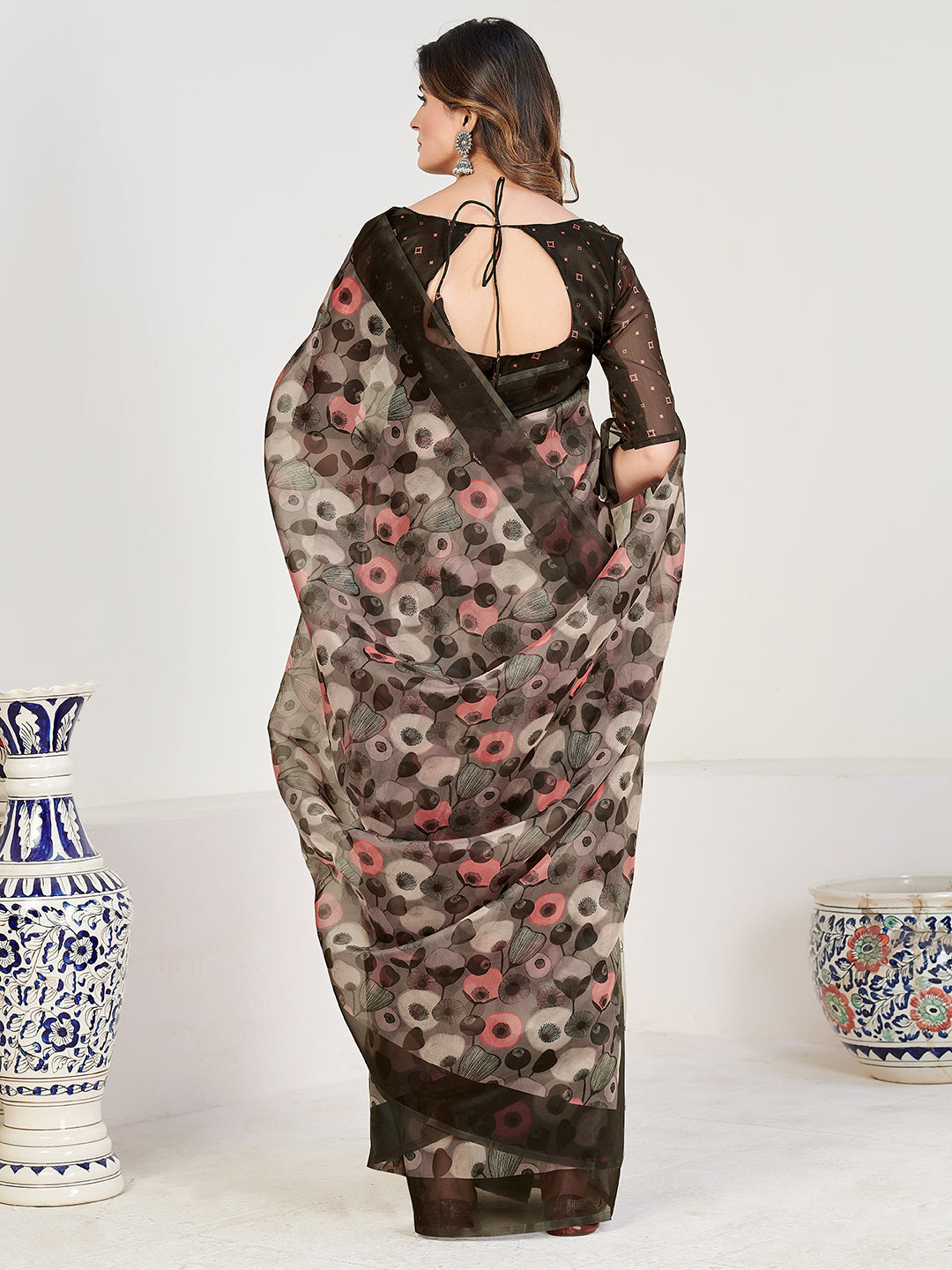 Black & Multi Georgette Printed Saree With Blouse