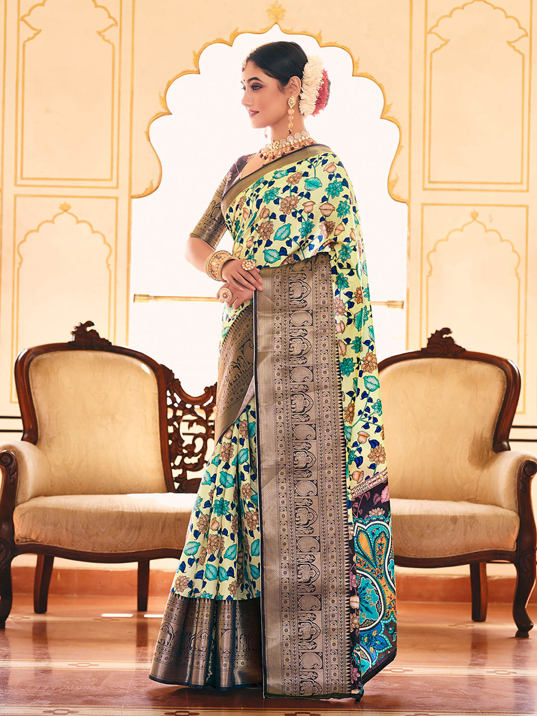 Baby Blue & Purple Woven Silk Designer Saree