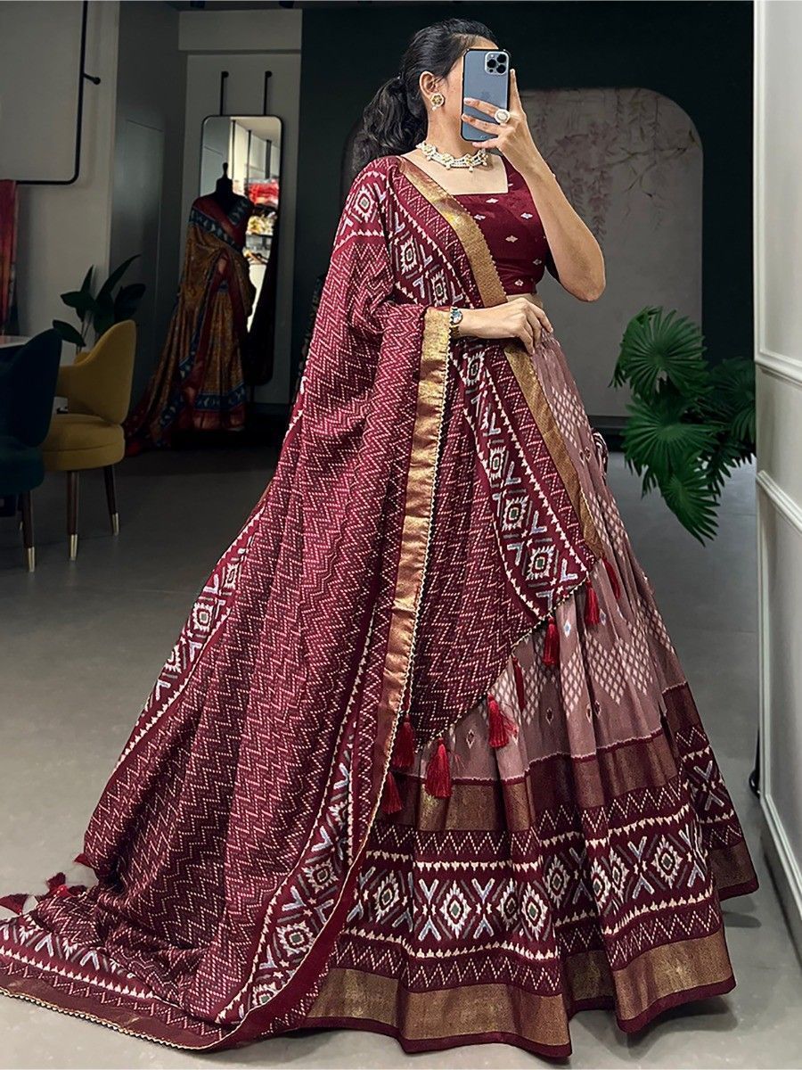 Maroon Silk Digital Printed Navratri Wear Lehenga Choli