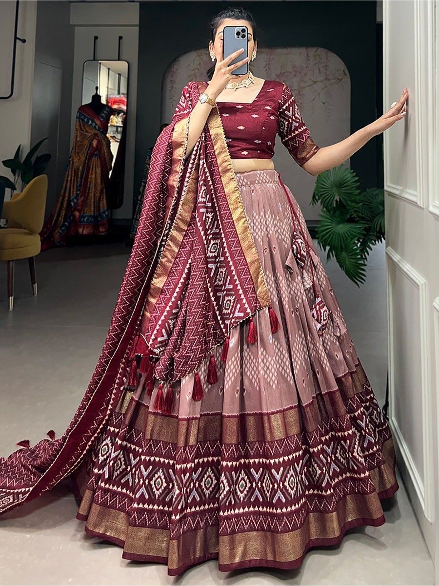 Maroon Silk Digital Printed Navratri Wear Lehenga Choli