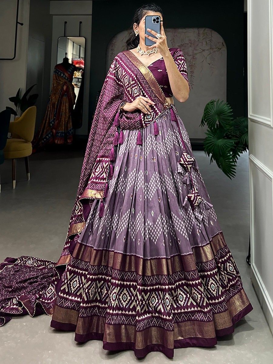 Wine Silk Digital Printed Navratri Wear Lehenga Choli