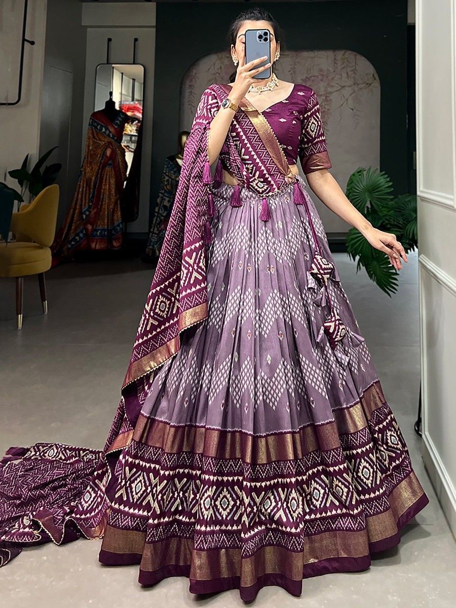 Wine Silk Digital Printed Navratri Wear Lehenga Choli