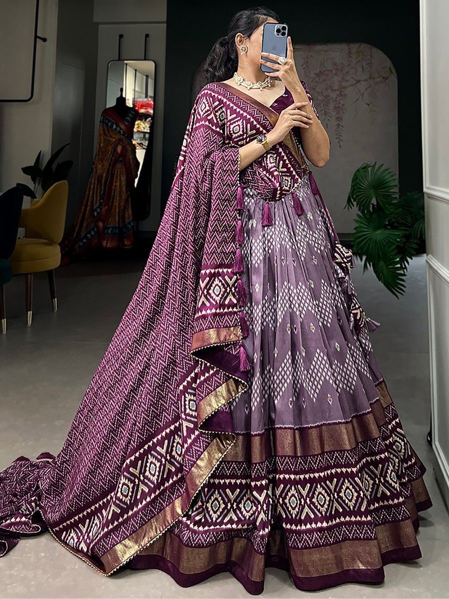 Wine Silk Digital Printed Navratri Wear Lehenga Choli