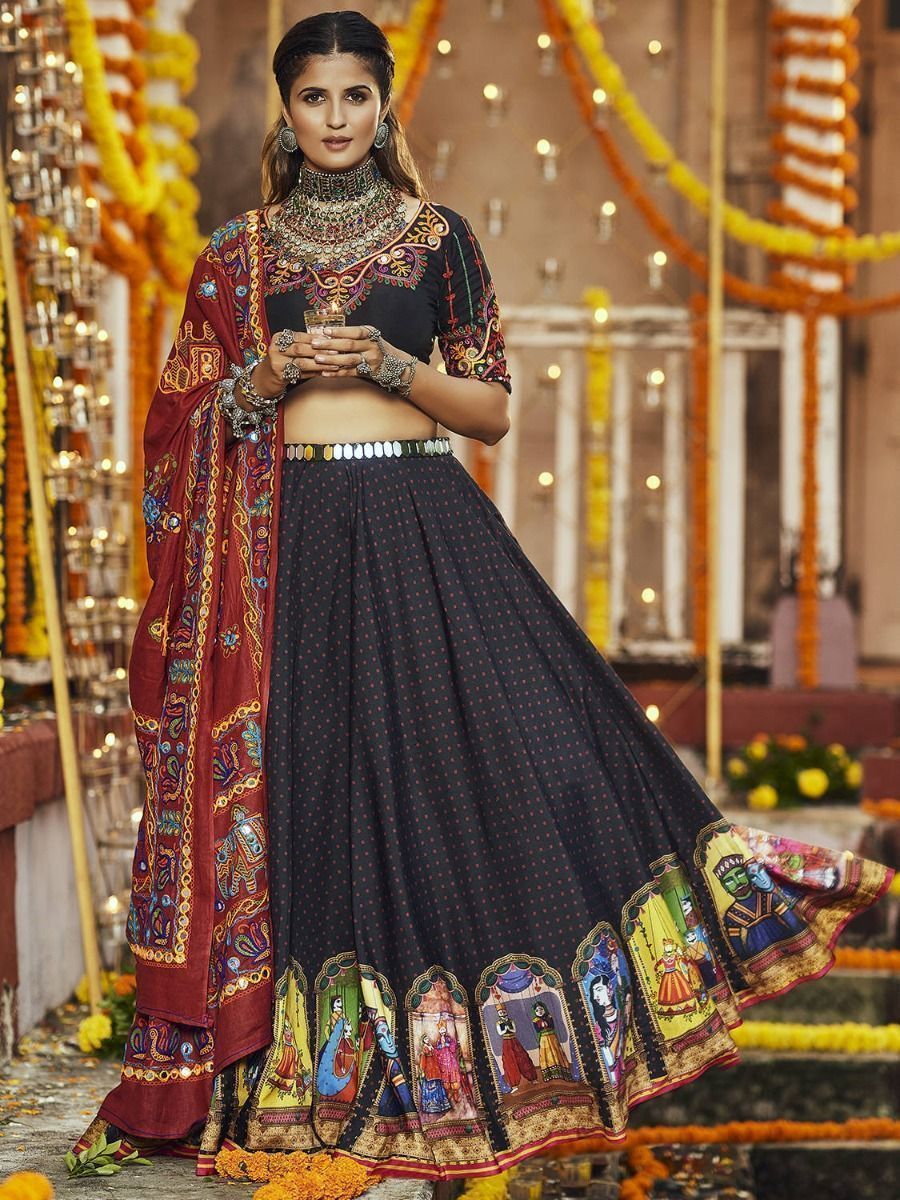 Black & Red Embroidered Cotton Navratri Wear Lehenga Choli