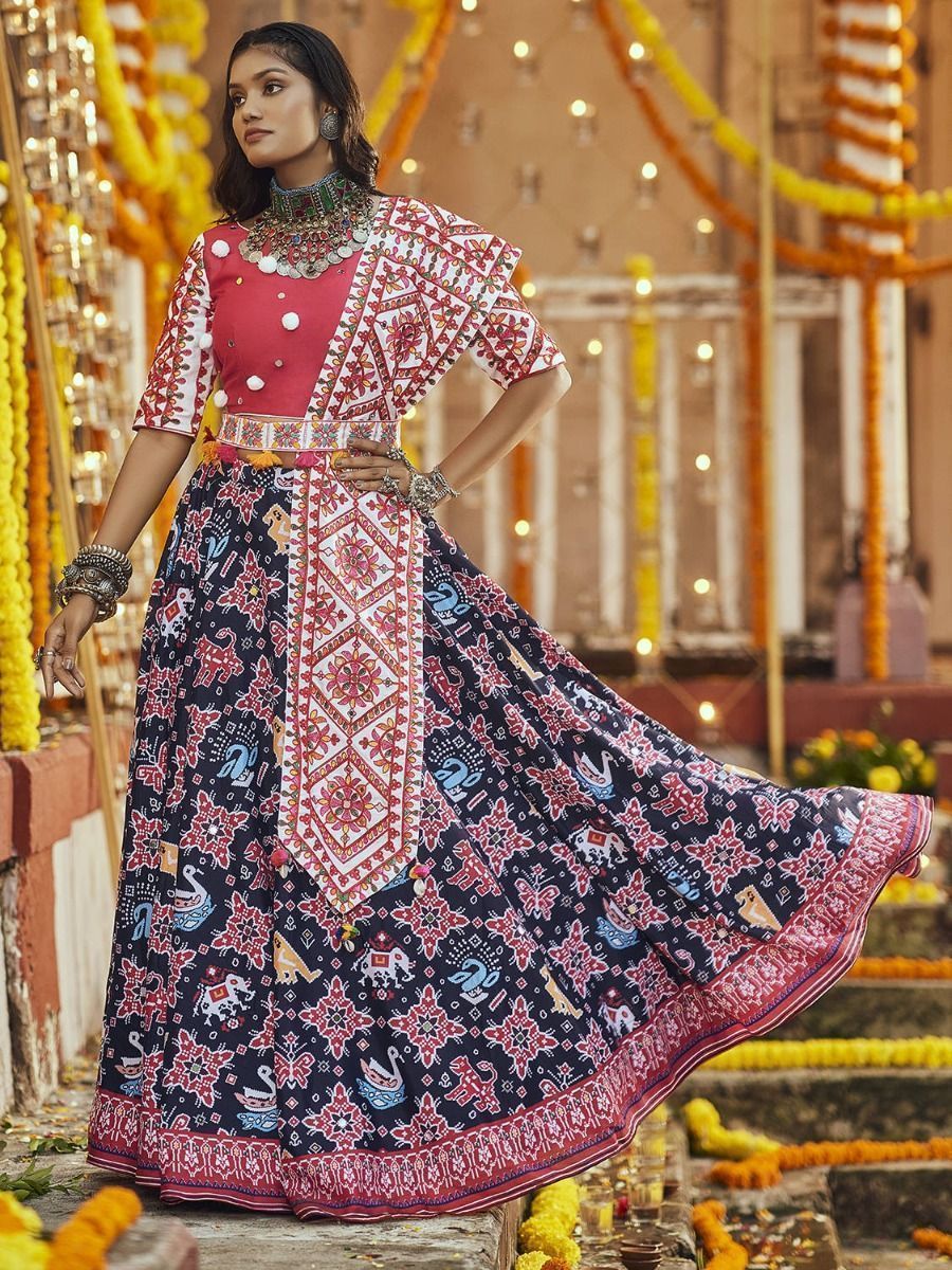 Multicolor Embroidered Cotton Navratri Wear Lehenga Choli