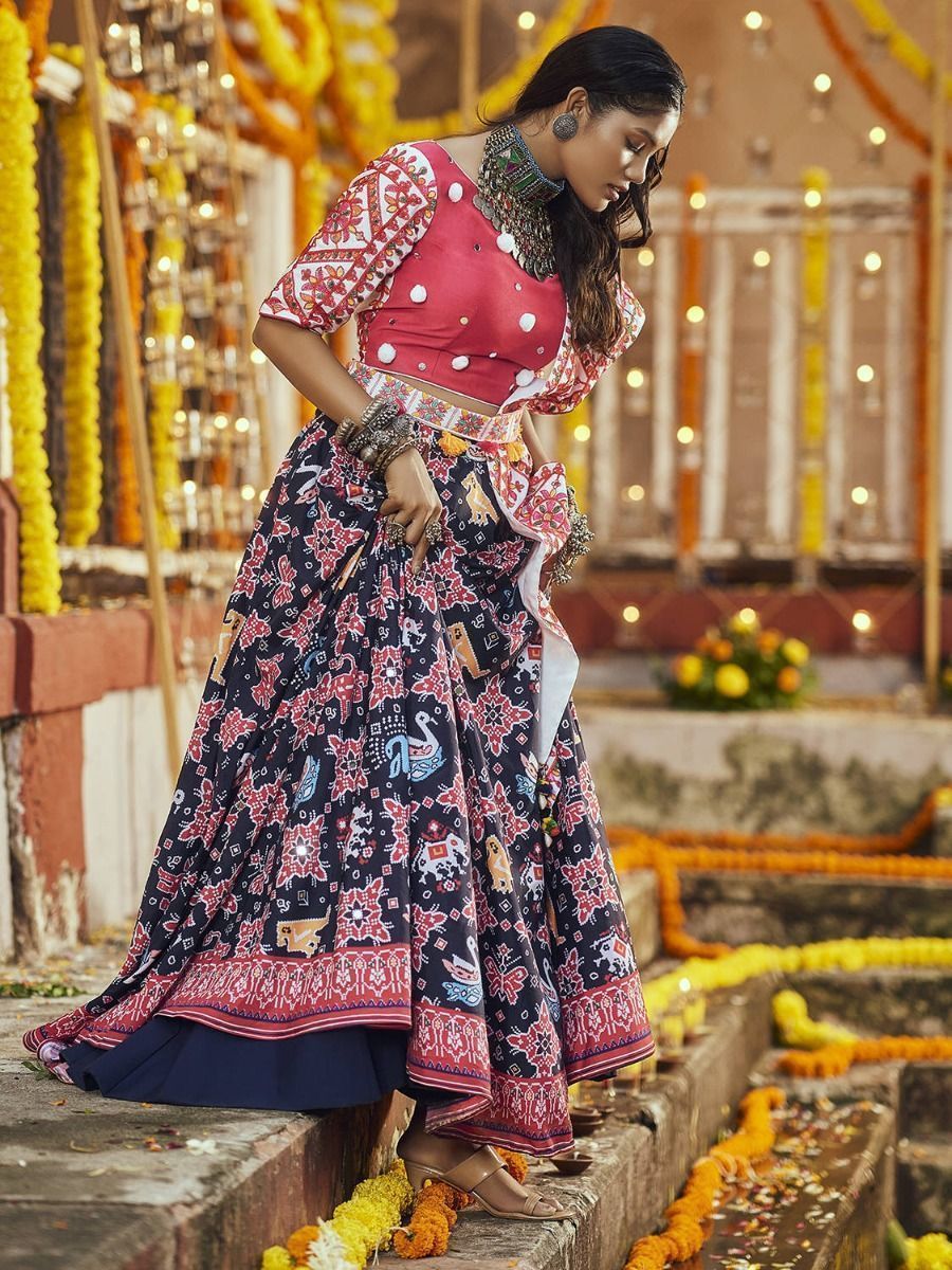 Multicolor Embroidered Cotton Navratri Wear Lehenga Choli