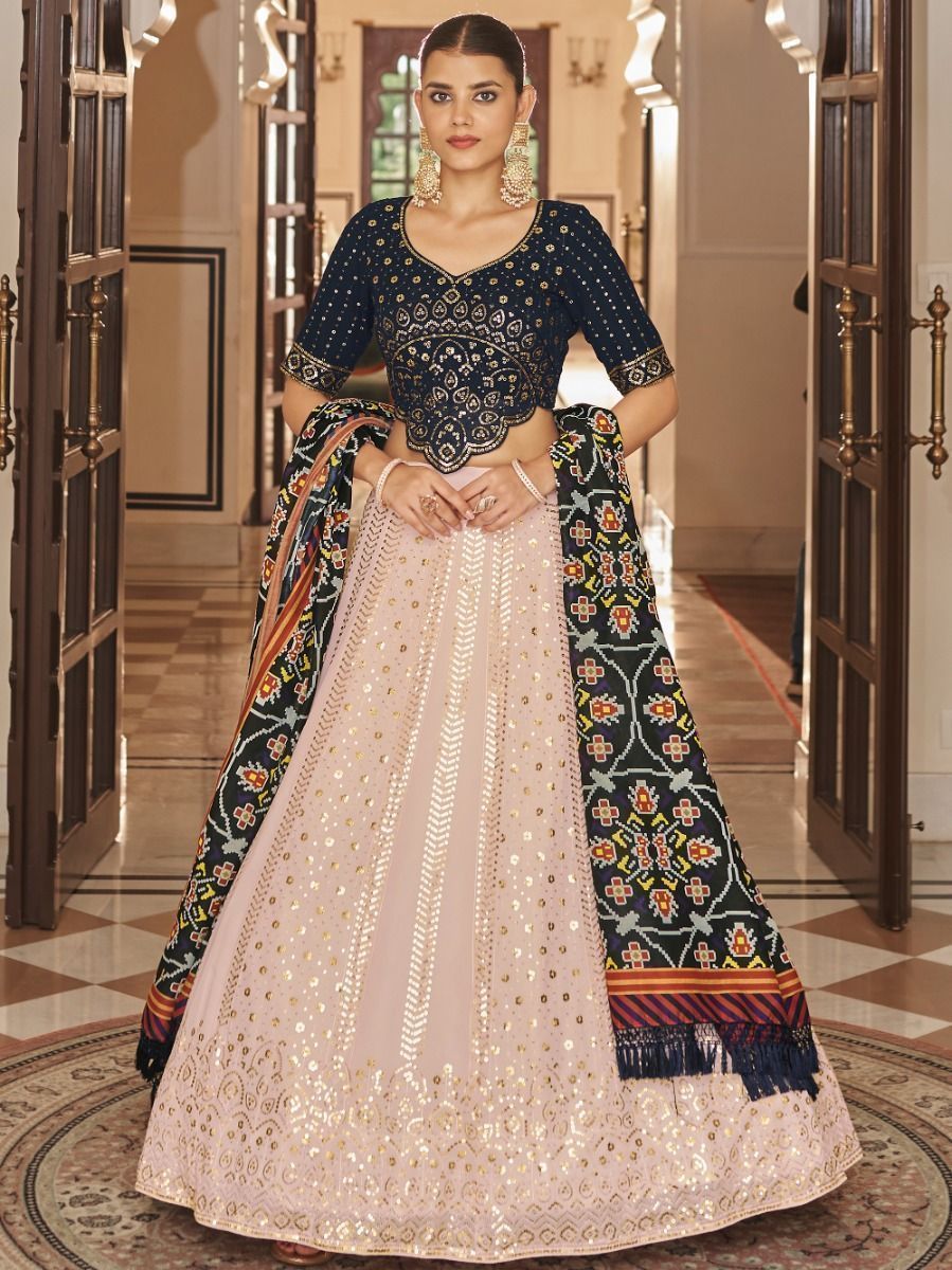 Pink And Yellow Embroidered Georgette Lehenga Choli