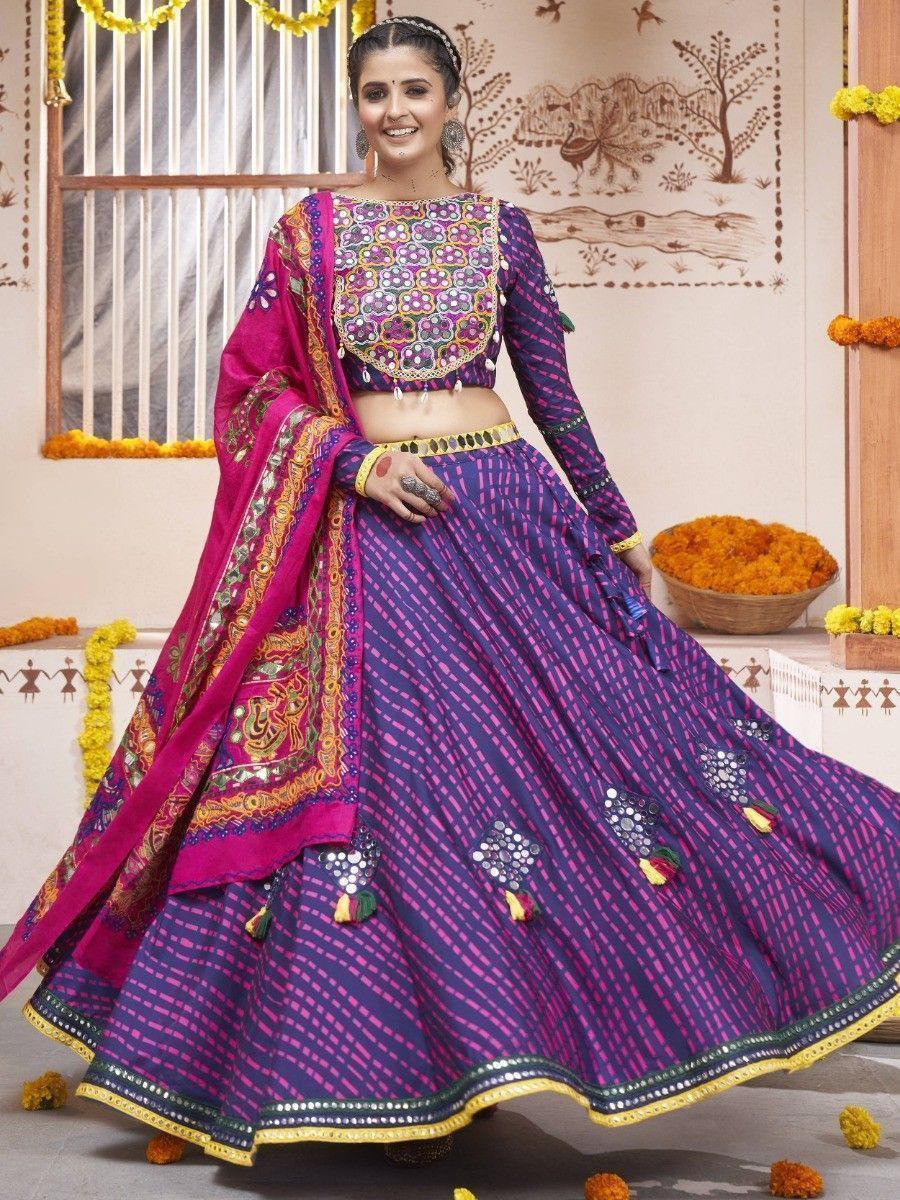 Nightshade Purple Navratri Special Mirror Worked Rayon Lehenga Choli