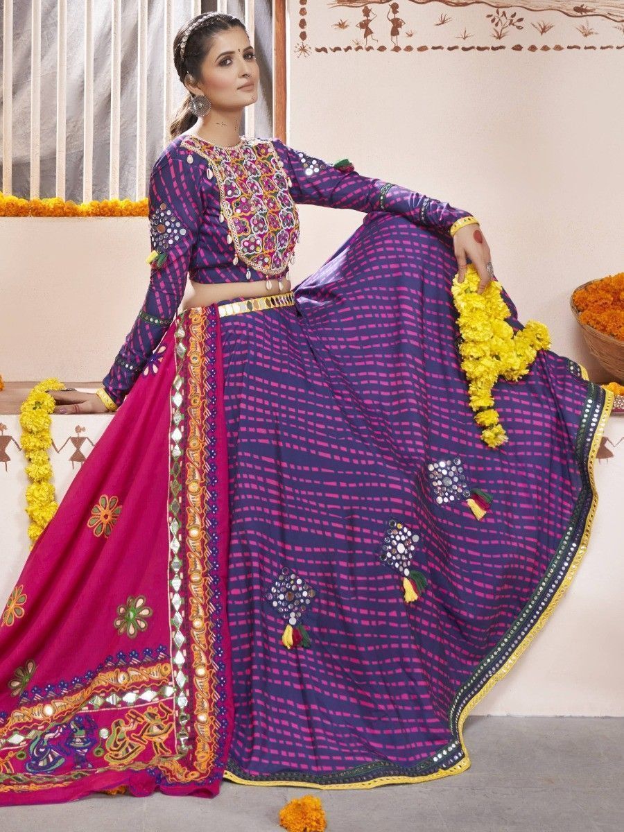 Nightshade Purple Navratri Special Mirror Worked Rayon Lehenga Choli