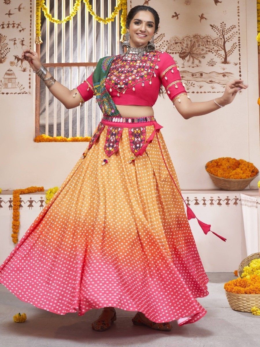 Multicolor Navratri Special Mirror Worked Rayon Lehenga Choli