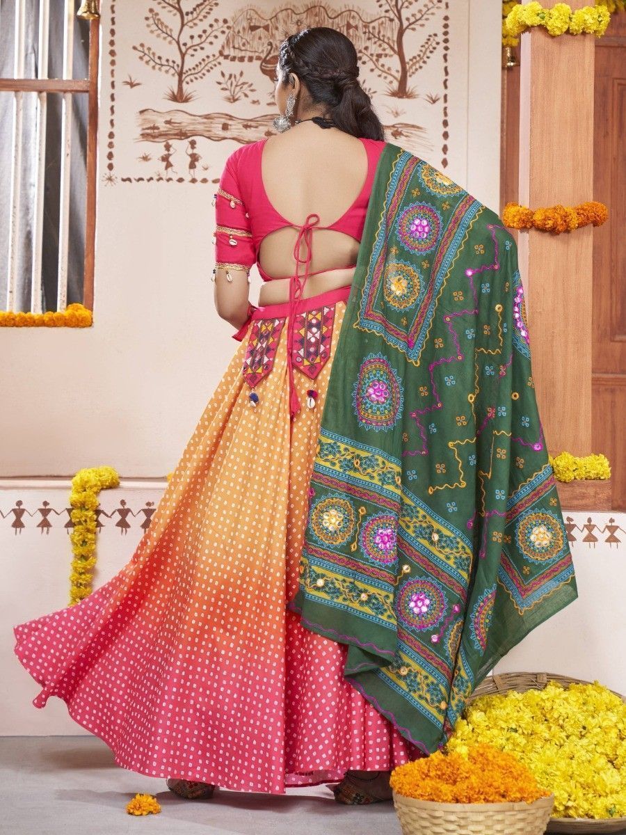 Multicolor Navratri Special Mirror Worked Rayon Lehenga Choli