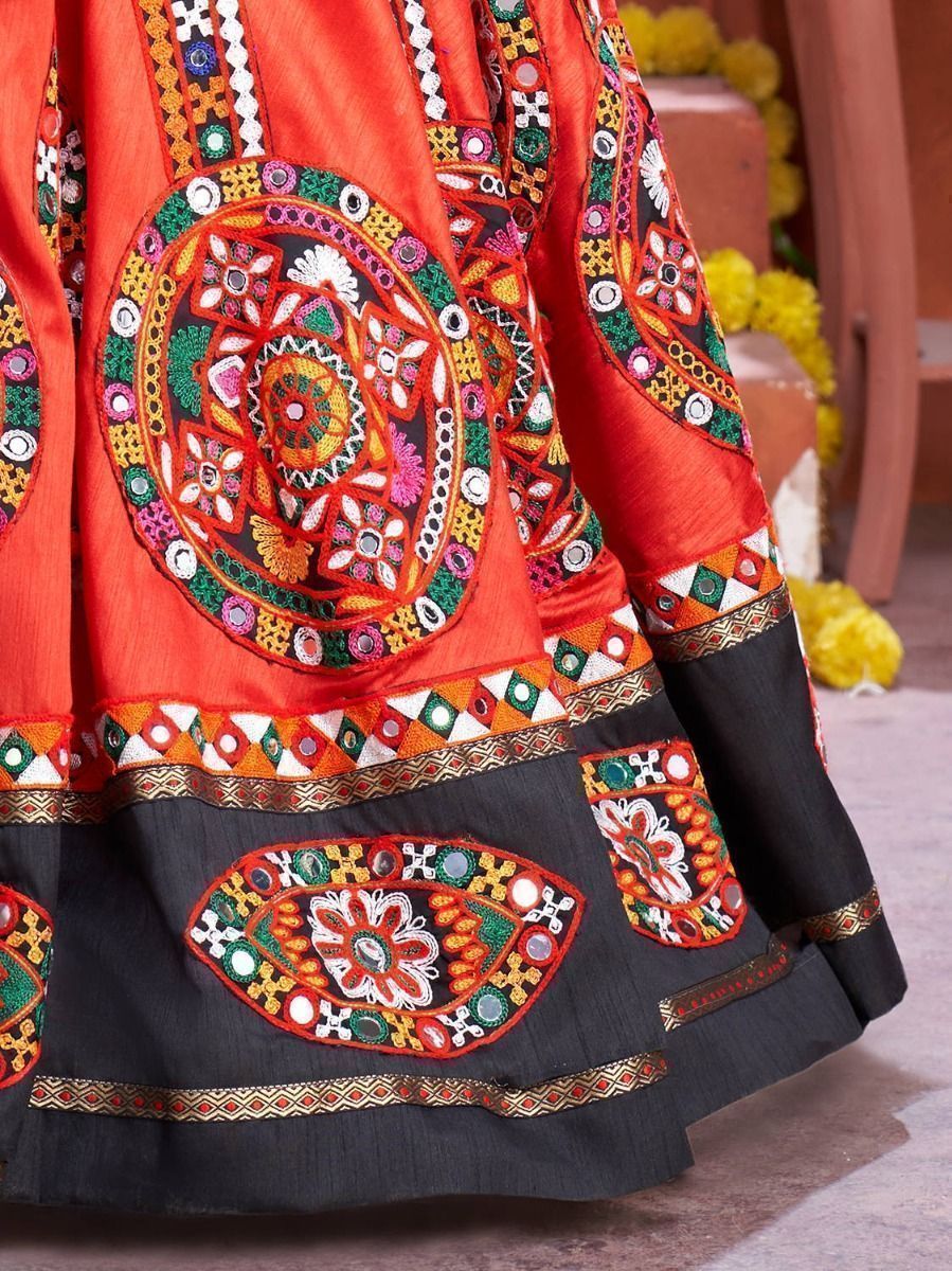 Red & Black Embroidered Cotton Navratri Special Lehenga Choli