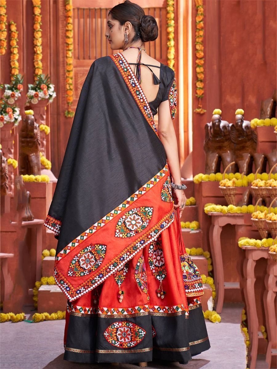 Red & Black Embroidered Cotton Navratri Special Lehenga Choli