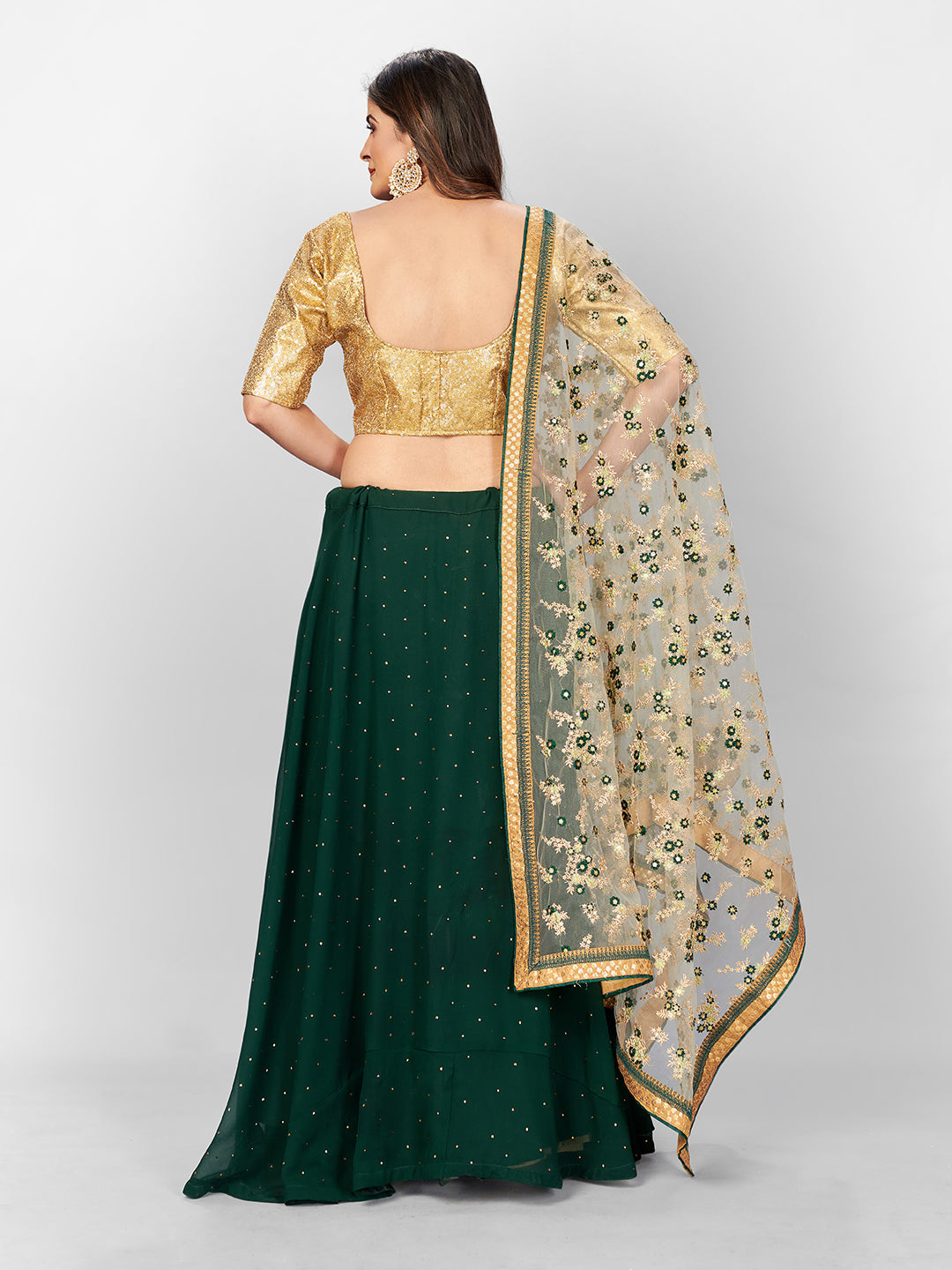 Green & Gold Lehenga Choli With Embroidered Dupatta