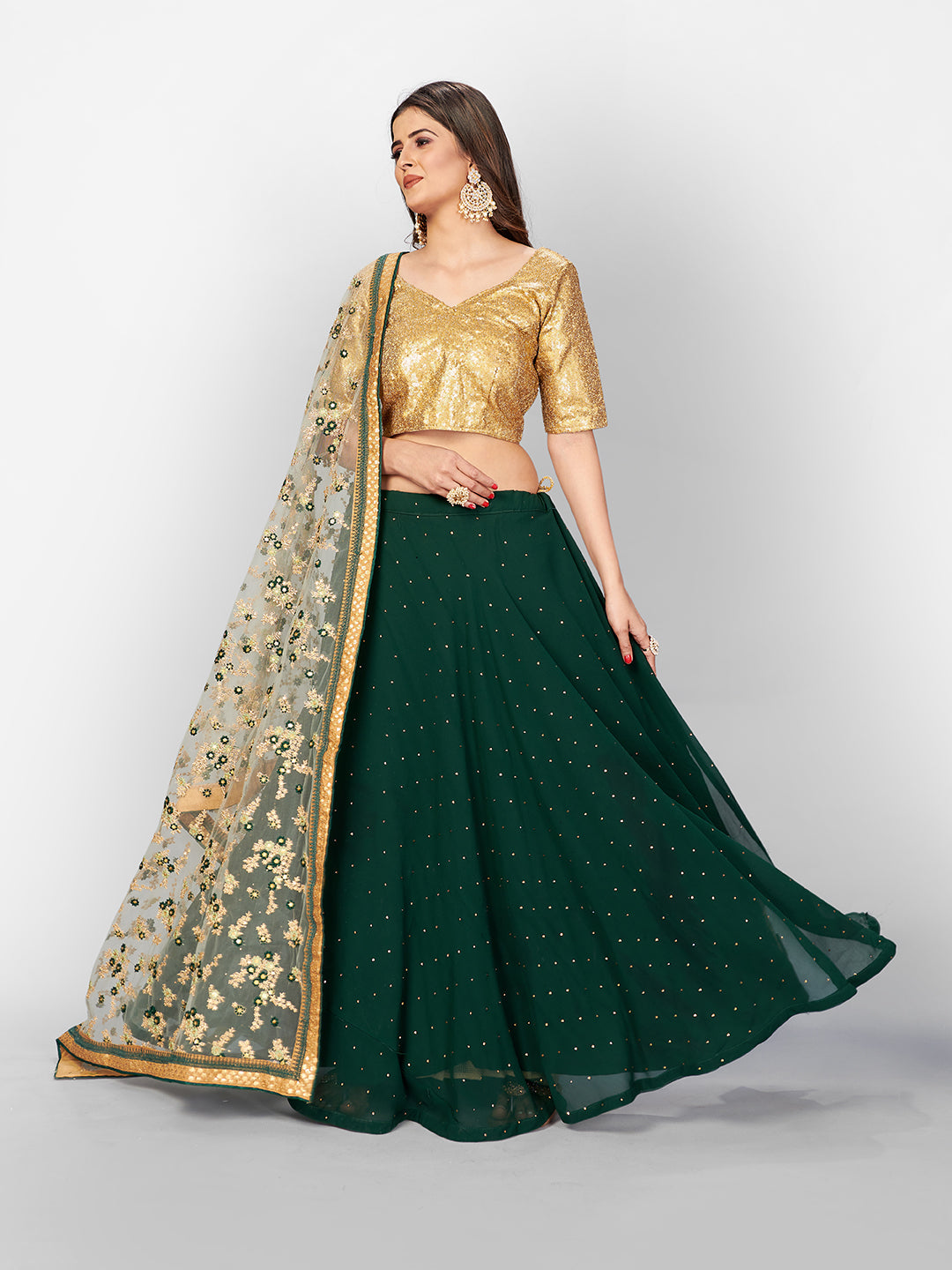 Green & Gold Lehenga Choli With Embroidered Dupatta