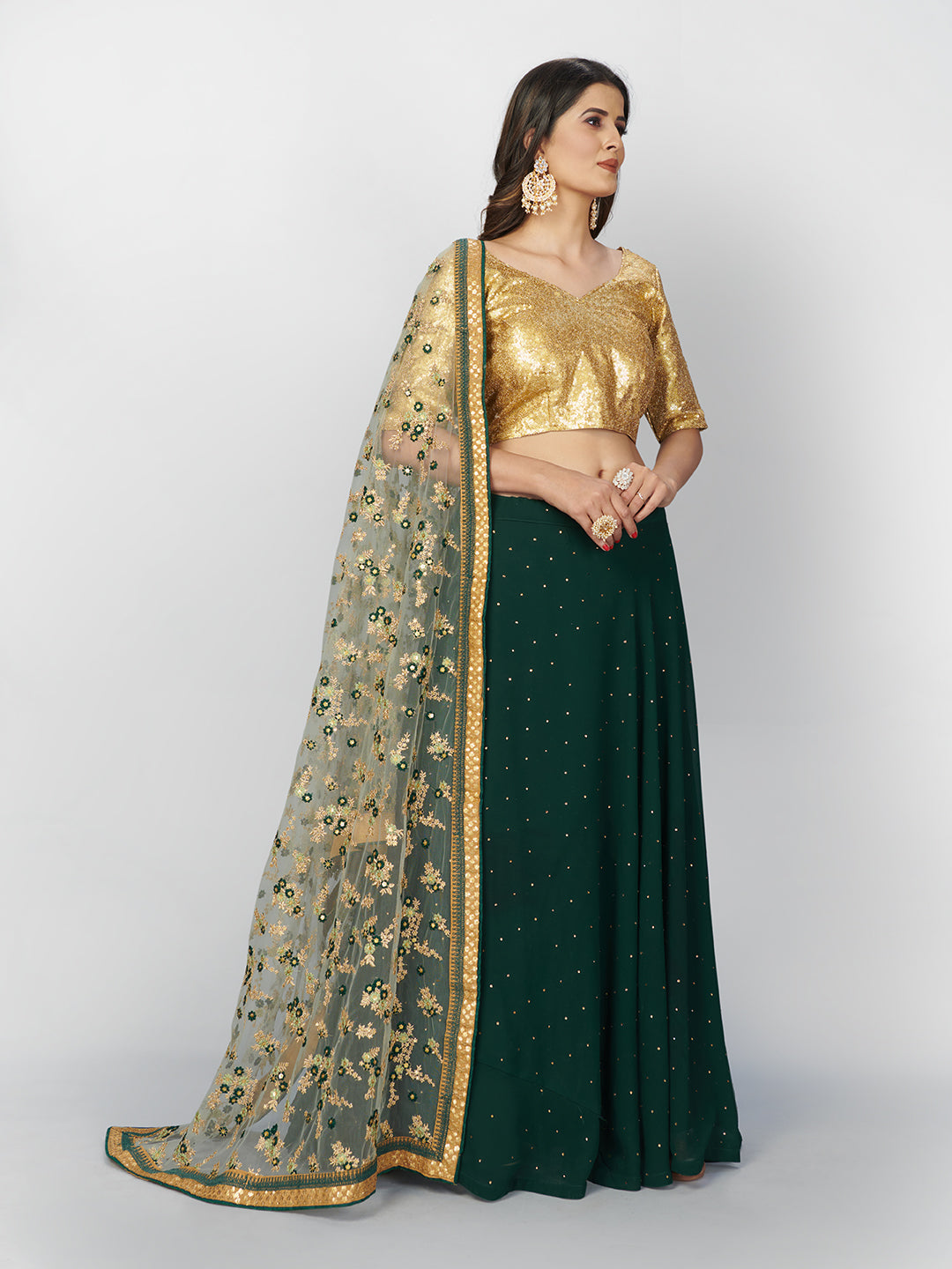 Green & Gold Lehenga Choli With Embroidered Dupatta