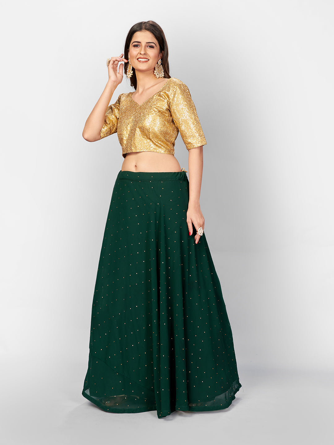 Green & Gold Lehenga Choli With Embroidered Dupatta