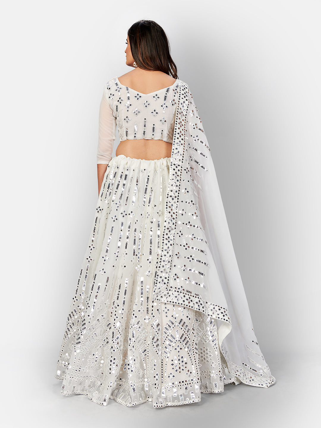 Impressive White Color Georgette Embroidered Lehenga Choli