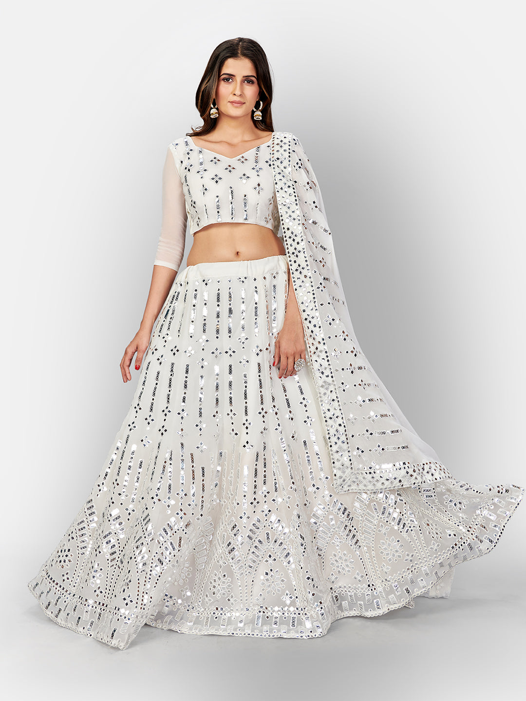 Impressive White Color Georgette Embroidered Lehenga Choli