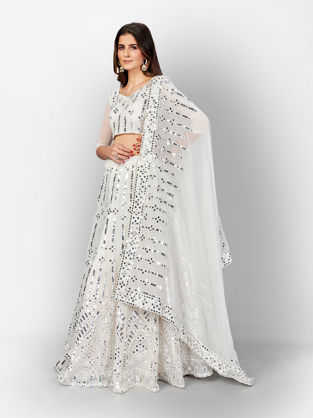 Impressive White Color Georgette Embroidered Lehenga Choli