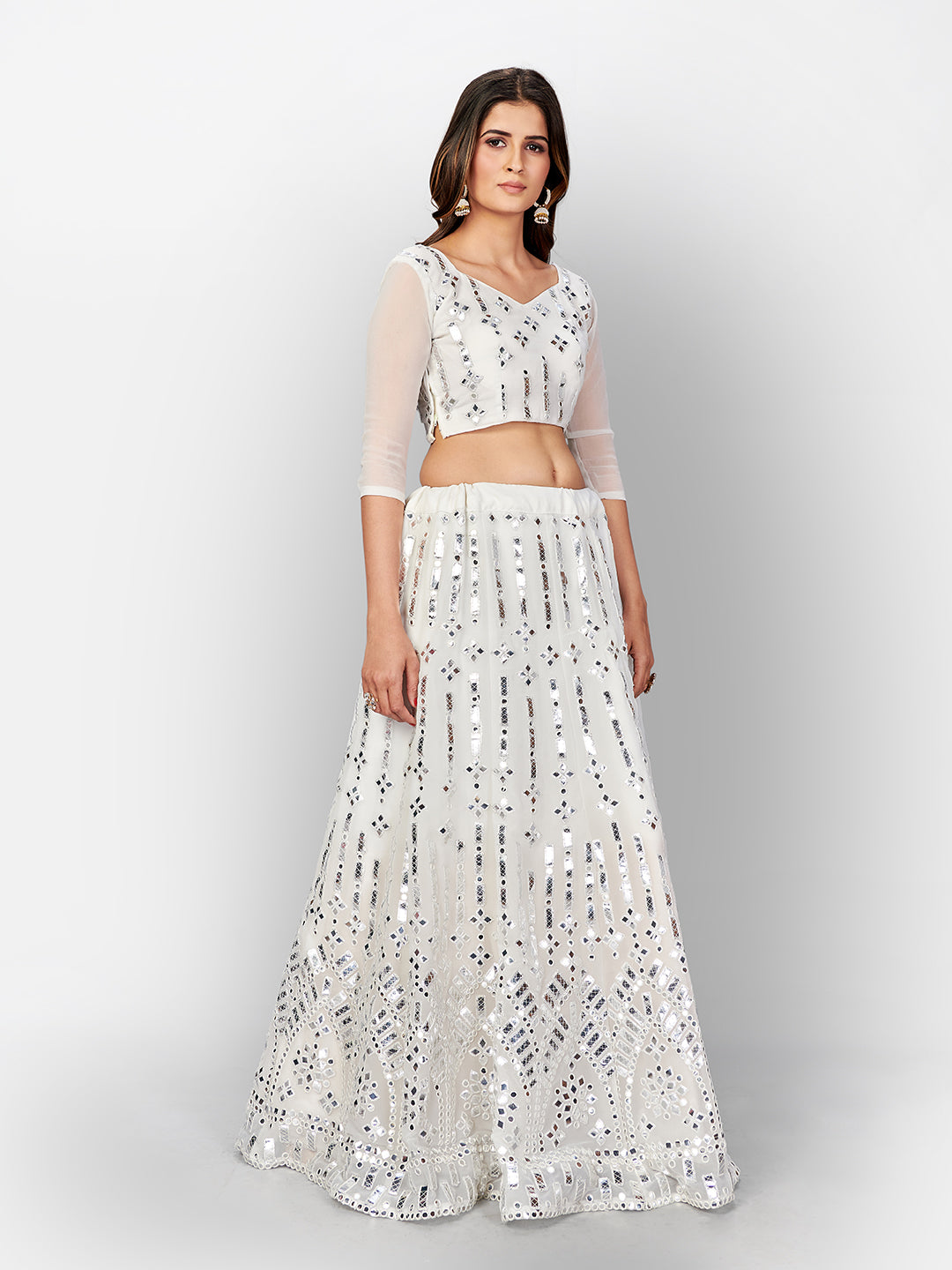 Impressive White Color Georgette Embroidered Lehenga Choli