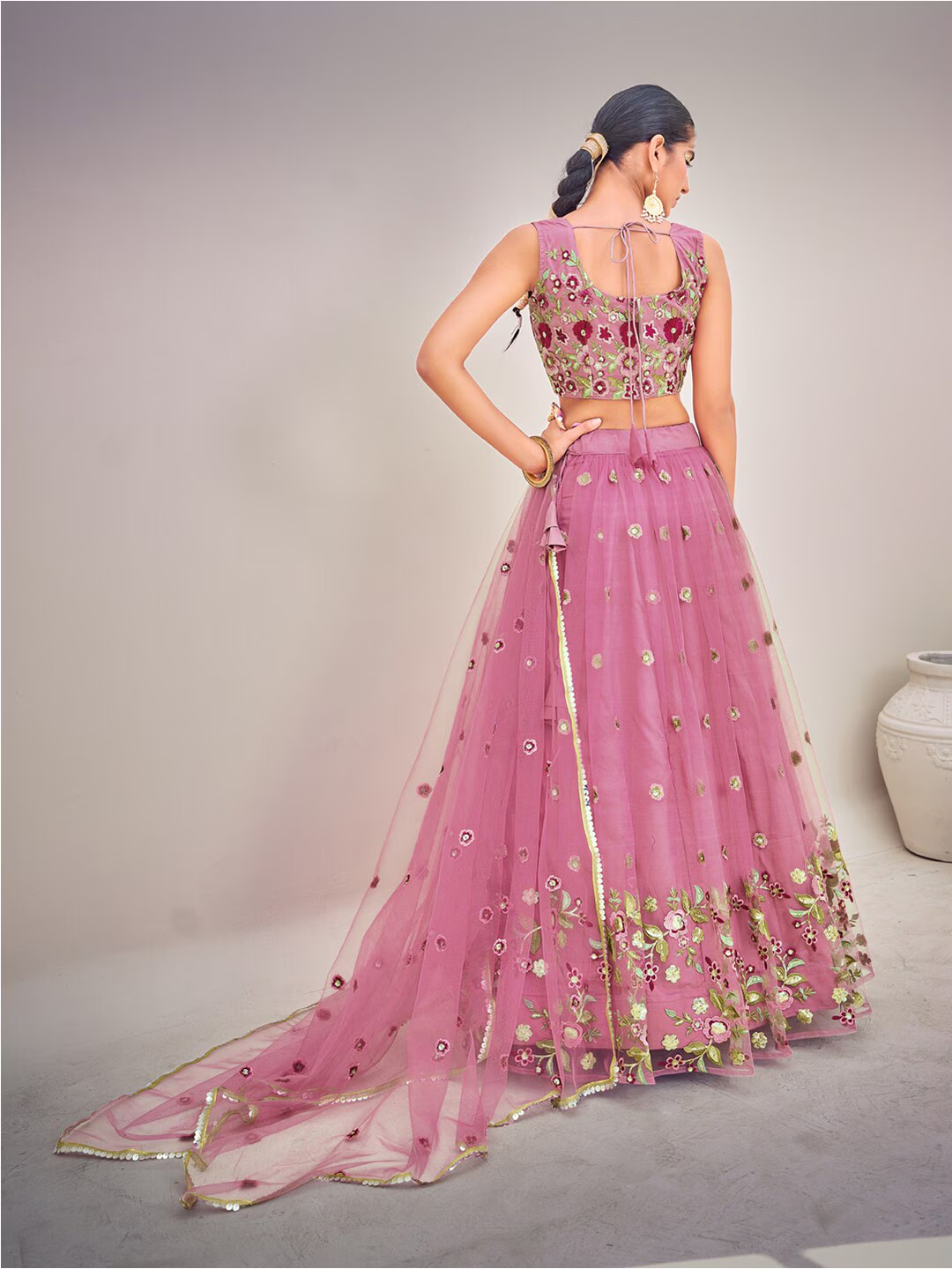 Light Pink Sequins Semi Stitch Lehenga Choli