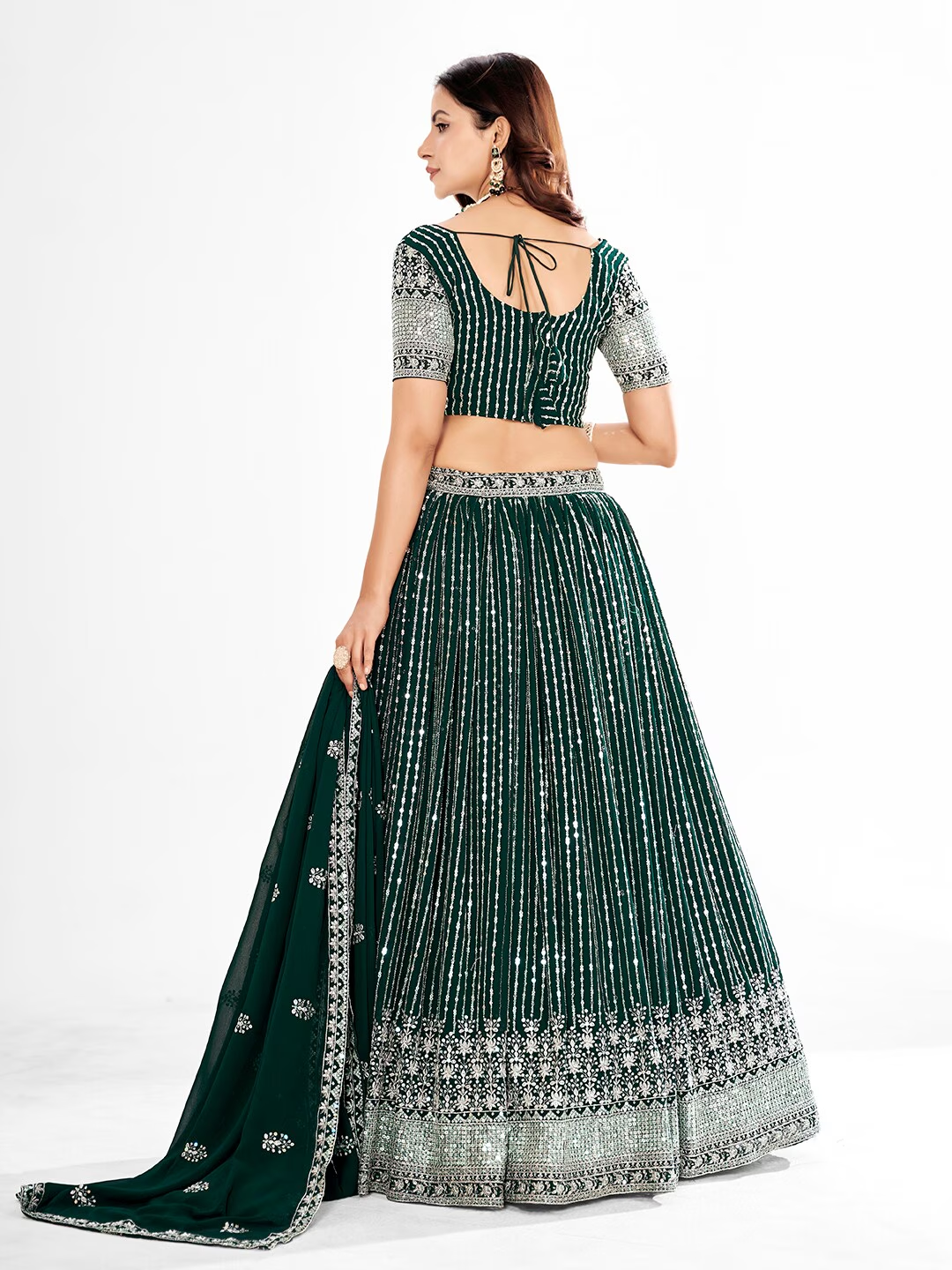 Green Embroidered Semi-Stitched Lehenga & Unstitched Blouse With Dupatta