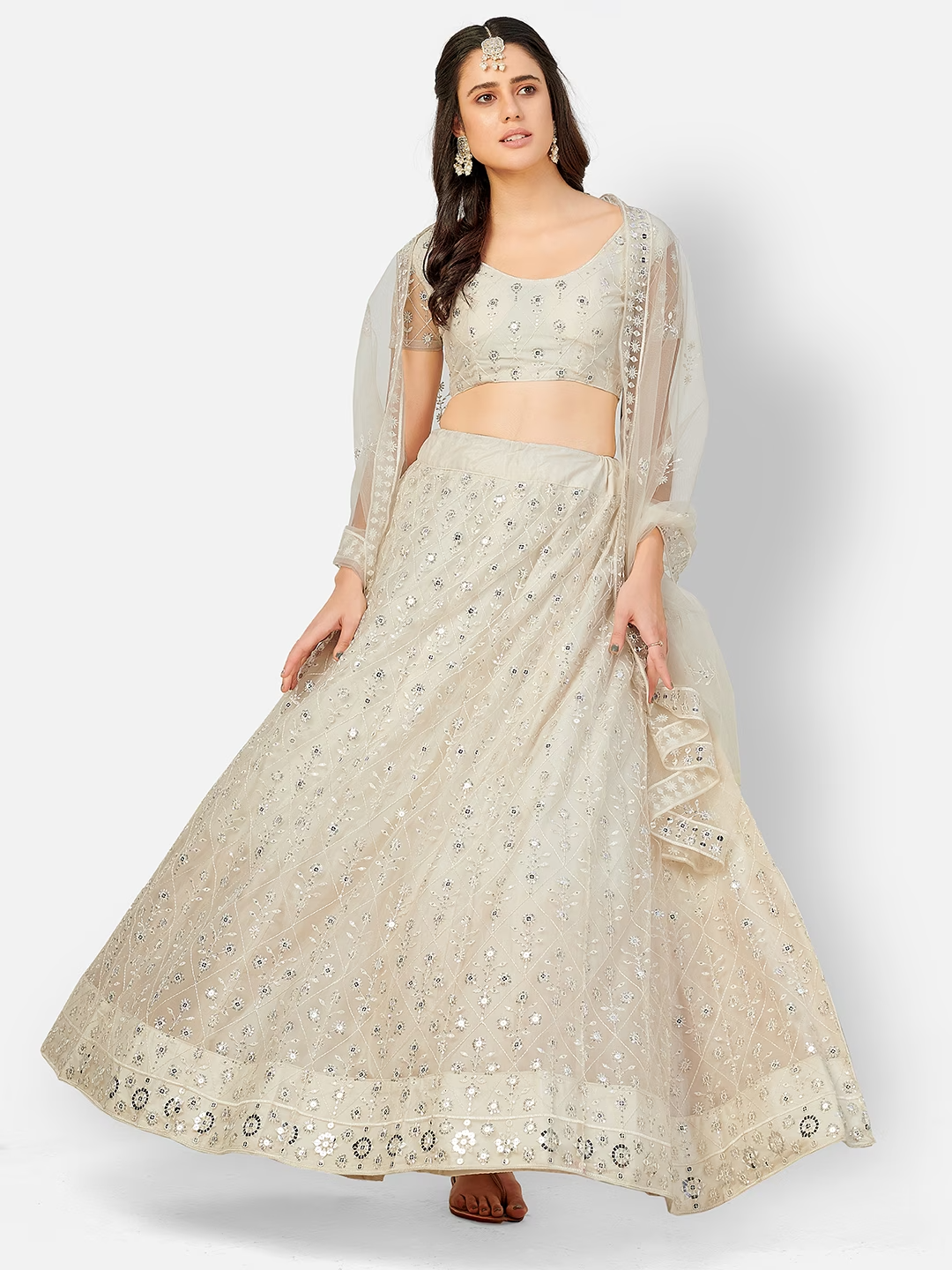 Silver Sequins Sangeet Special Lehenga and Blouse With Dupatta