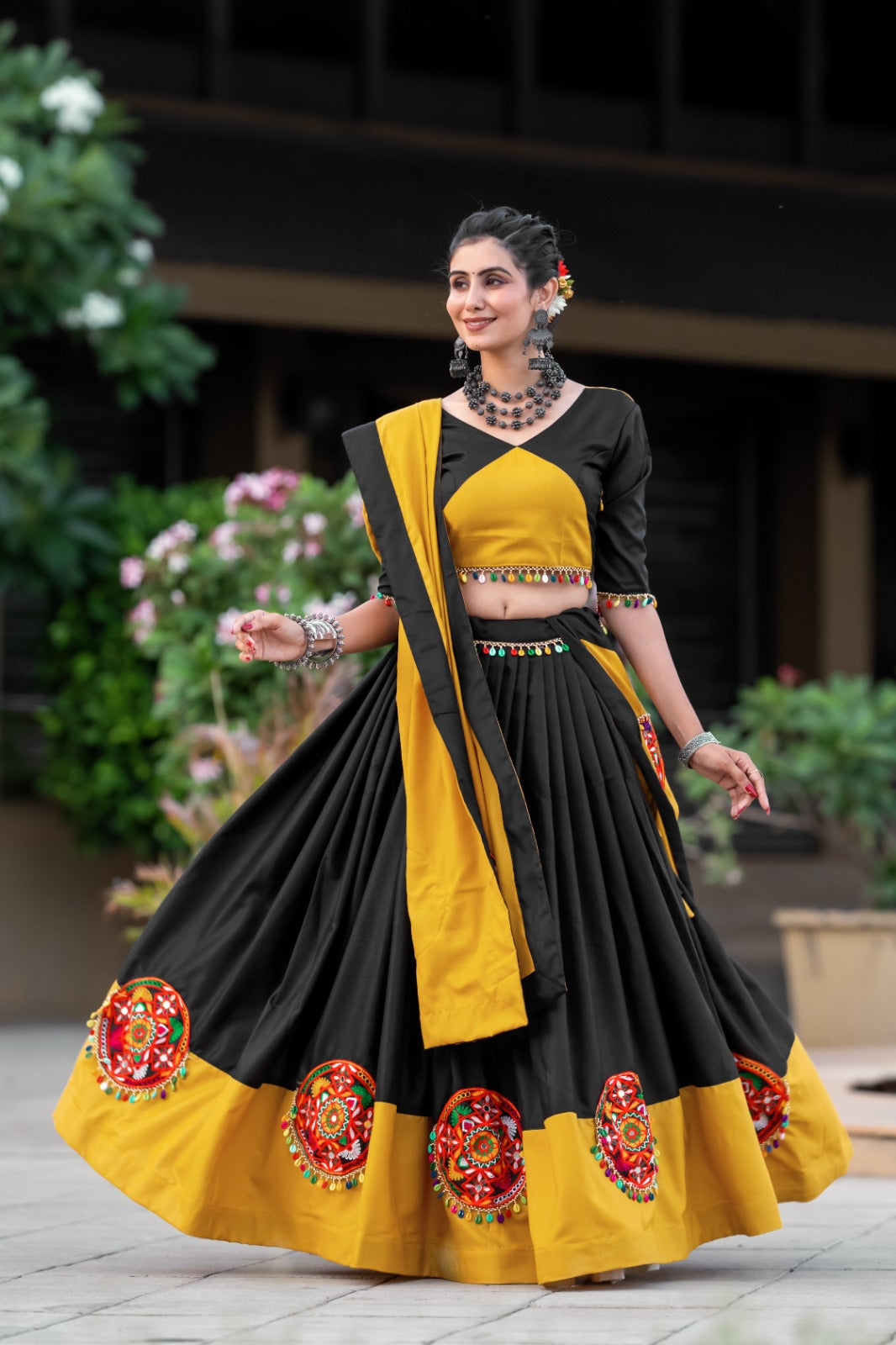 Black & Mustard Navaratri Specials Lehenga choli Set