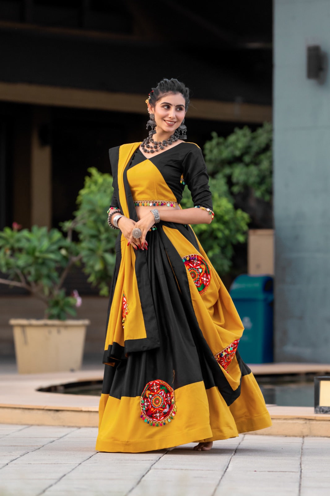 Black & Mustard Navaratri Specials Lehenga choli Set