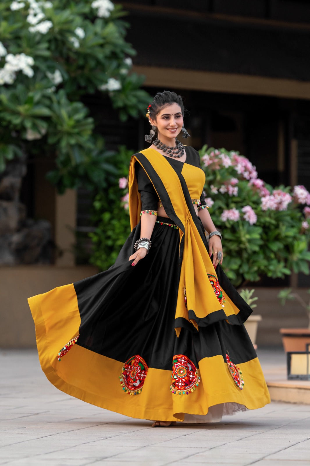 Black & Mustard Navaratri Specials Lehenga choli Set