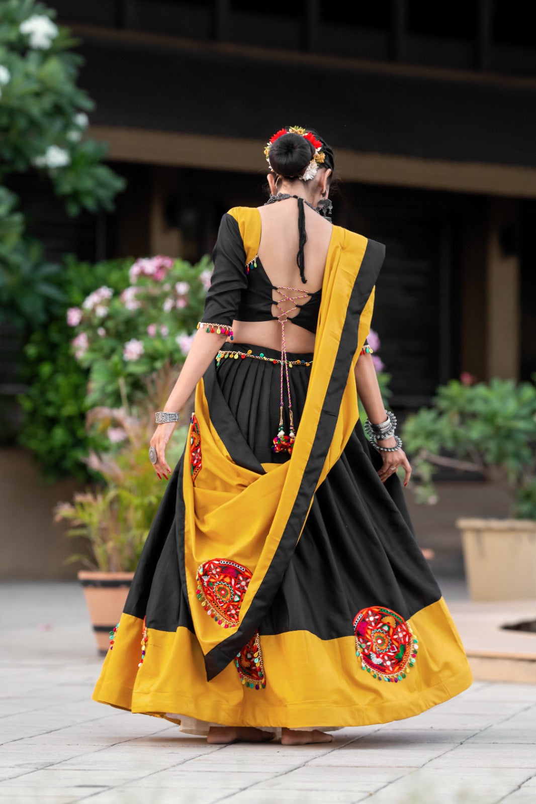 Black & Mustard Navaratri Specials Lehenga choli Set