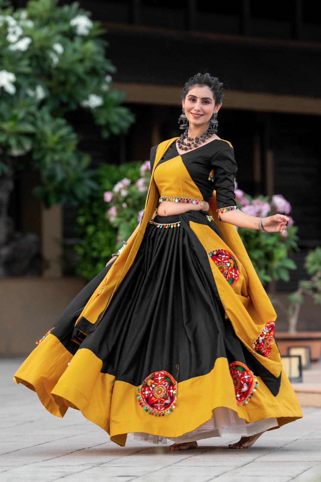 Black & Mustard Navaratri Specials Lehenga choli Set