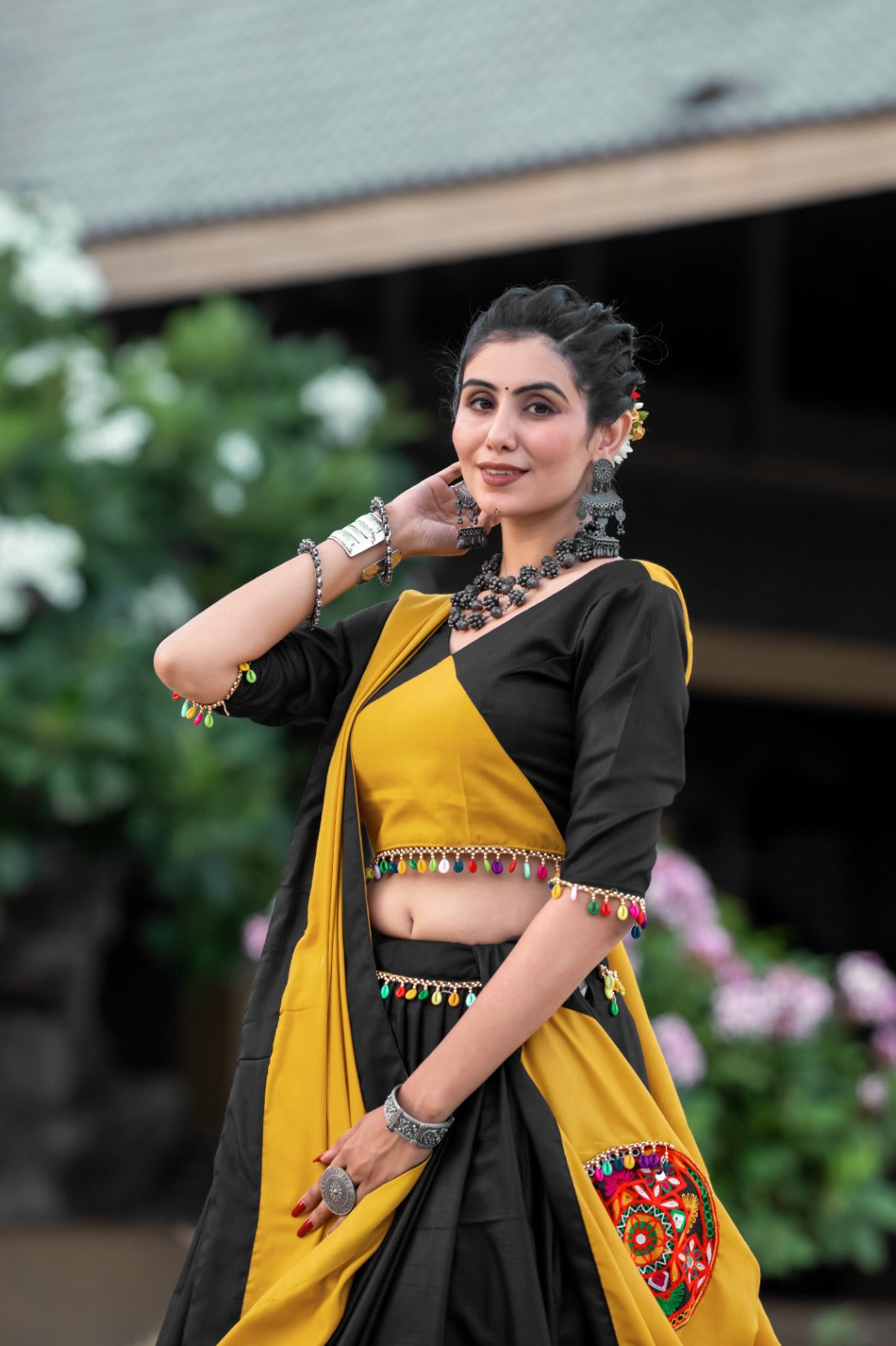 Black & Mustard Navaratri Specials Lehenga choli Set